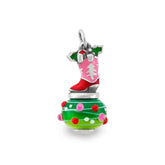 Enamel Christmas Cowboy Boot Art Glass Charm