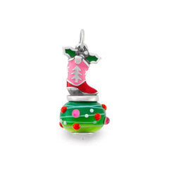 Enamel Christmas Cowboy Boot Art Glass Charm