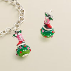 Enamel Christmas Cowboy Boot Art Glass Charm