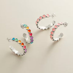 Enamel Connected Hearts Hoops