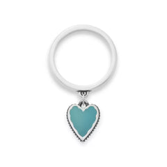Small Enamel Heart Charm Dangle Ring