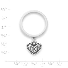 Petite Floral Heart Charm Dangle Ring