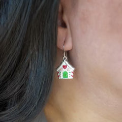 Enamel Gingerbread House Earrings