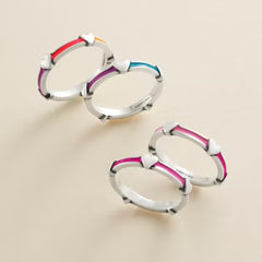 Enamel Band with Hearts Ring