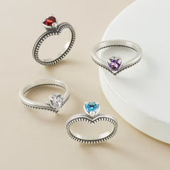 Beaded Chevron Heart Gemstone Ring