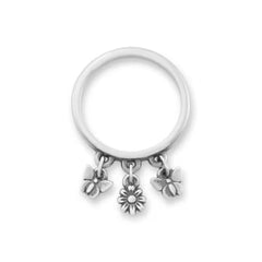 Daisy and Butterflies Dangle Ring