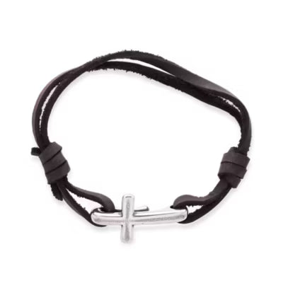Cross Hook-On Leather Bracelet