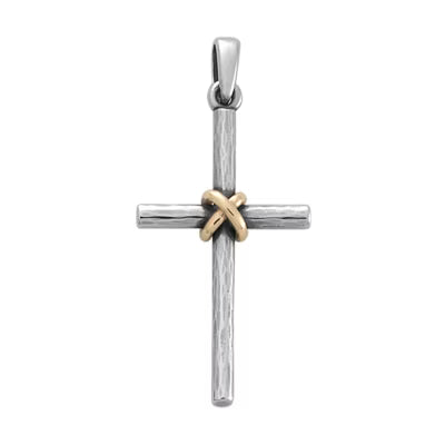 Forged Cross Pendant with Gold Wrap