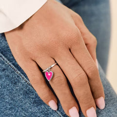 Small Enamel Heart Charm Dangle Ring