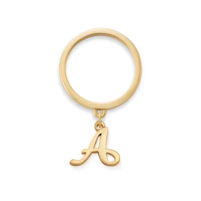 Small Script Initial Charm Dangle Ring
