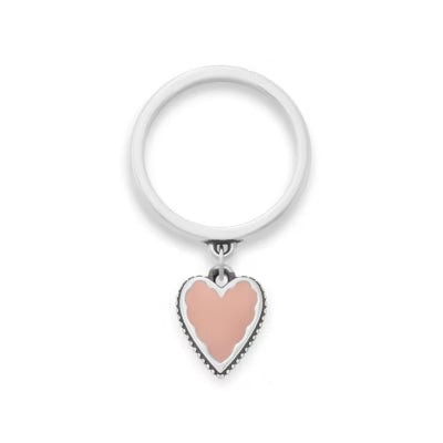Small Enamel Heart Charm Dangle Ring