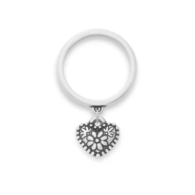 Petite Floral Heart Charm Dangle Ring