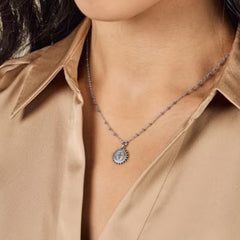 Delicate Beaded Cross Medallion Necklace